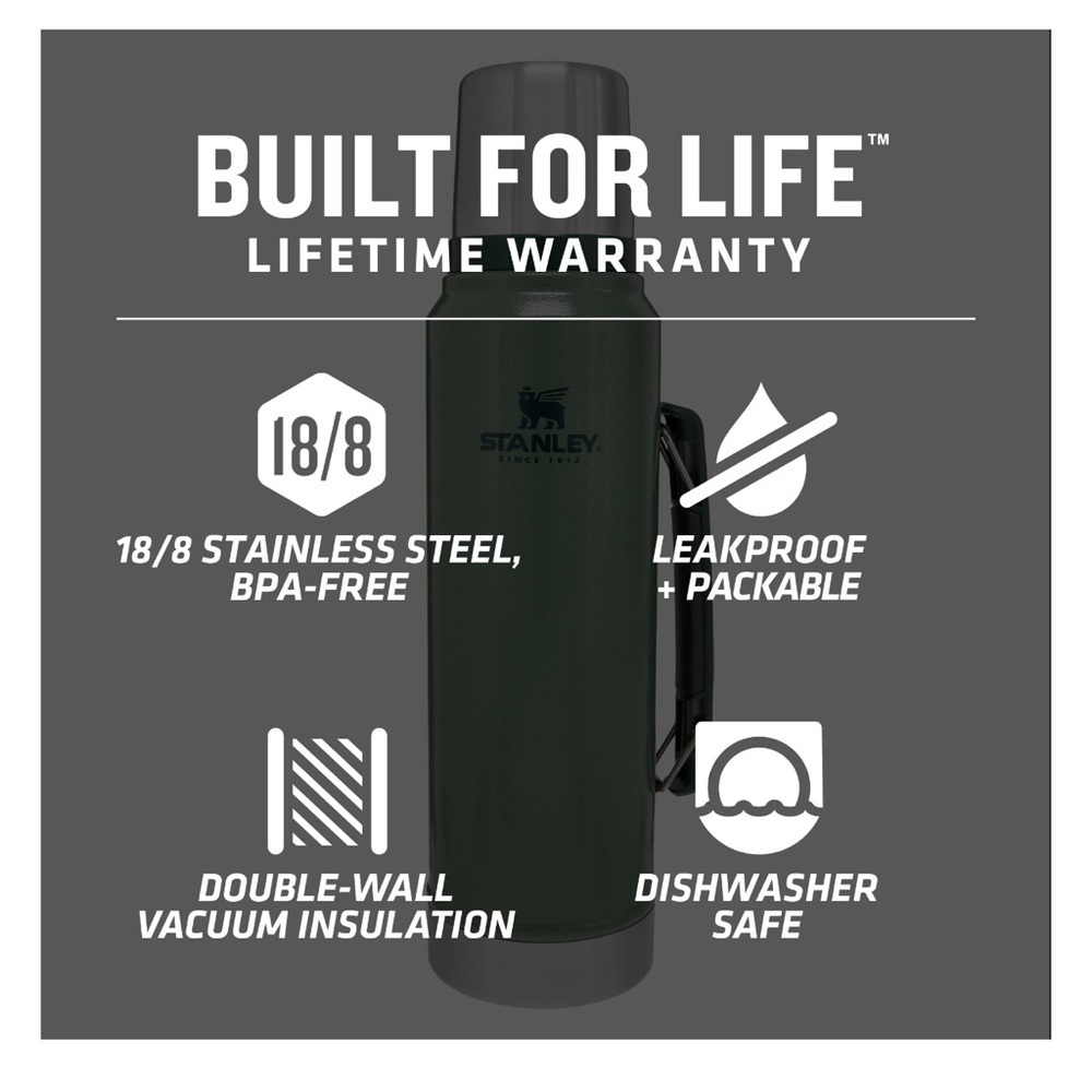 Stanley Classic Stainless Steel Vacuum Insulated Thermos Bottle, 1.1 qt - Picture 3 of 8